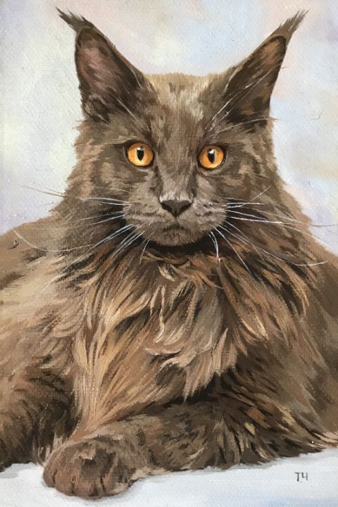 Big Maine Coon - Painting by Tatjana Cechun - Paintings & Prints