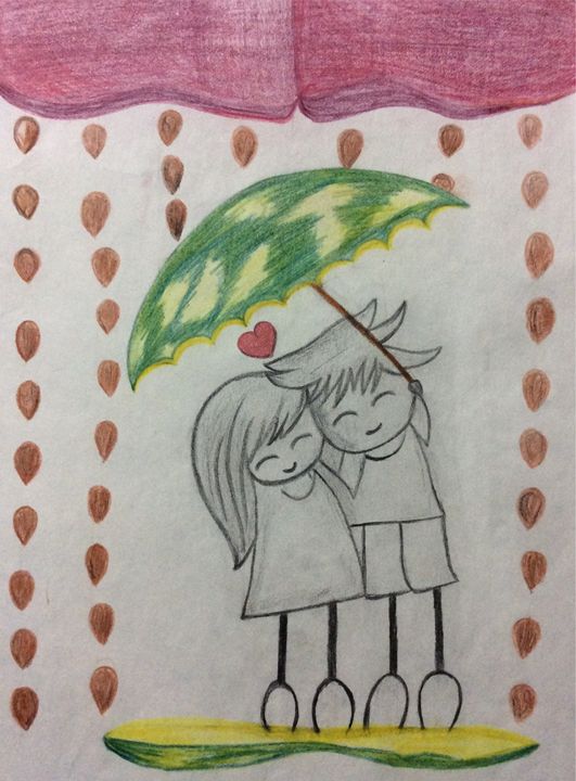 Cute couple in rain - Ruchi's creations