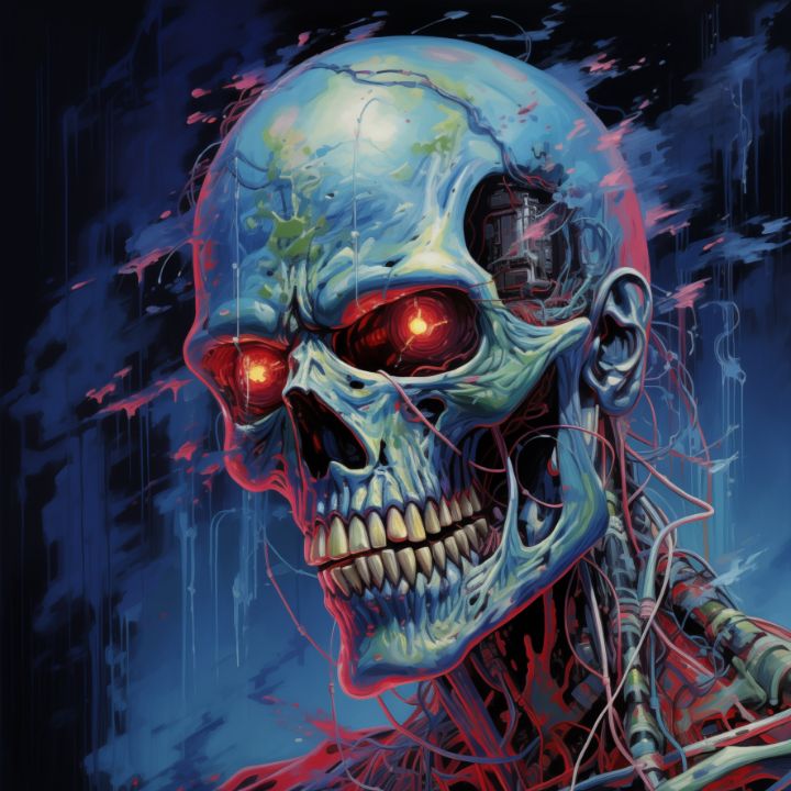 Blue and Gold Skull | Skull and Tentacles Artwork | Armored Skull |  Dystopian Skull | Warrior Skull | Poster