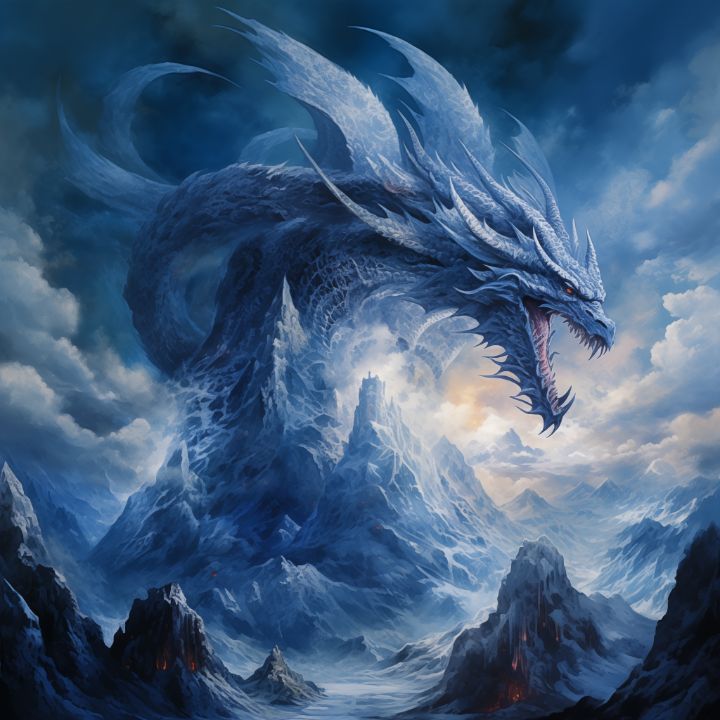 Blue Ice Dragon Mountain Art - Art Print Gallery - Digital Art & AI ...