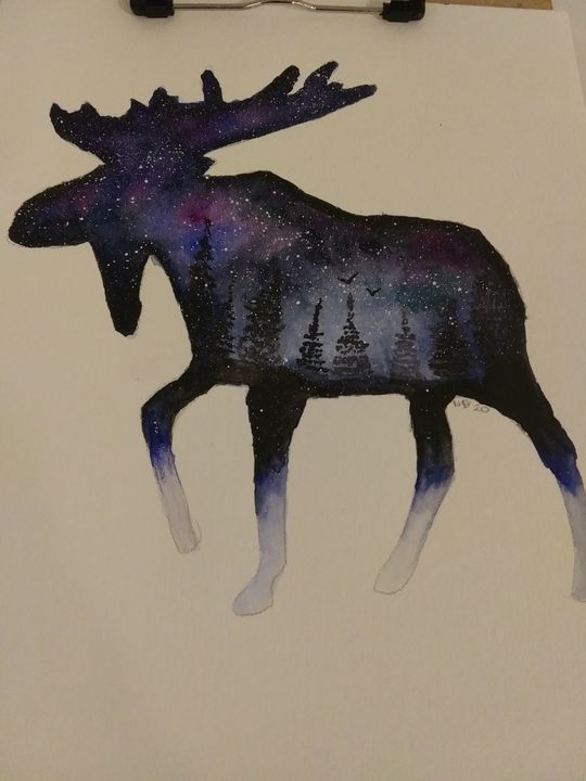Galaxy watercolor moose - Missygirl