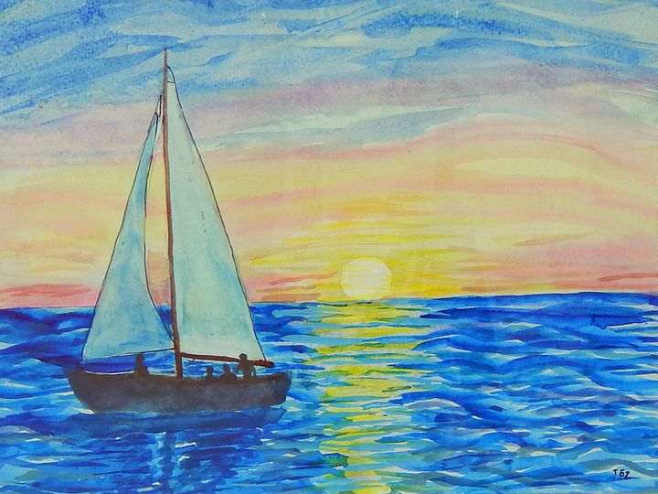 evening sail - Toz - Paintings & Prints, Landscapes & Nature, Beach ...