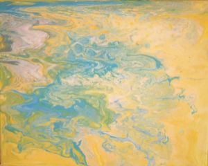 Yellow and blue pour paint