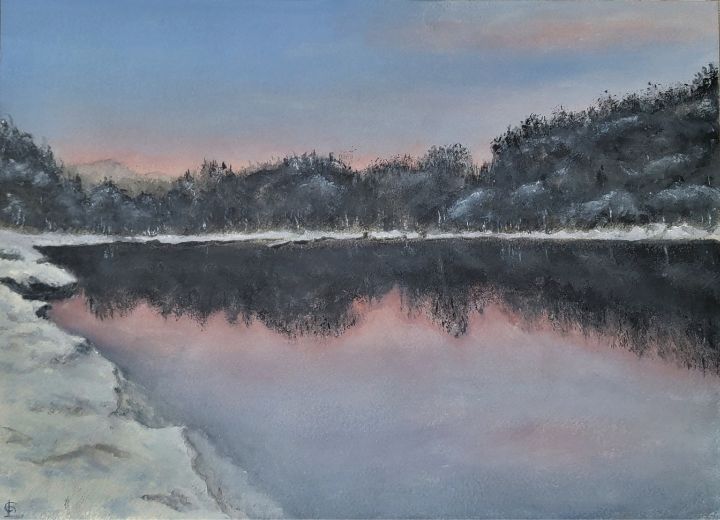 Winter Sunset Over a Lake - Eric Litchfield - Paintings & Prints ...