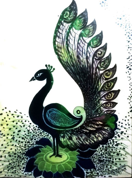 PEACOCK - Rare antique paintings