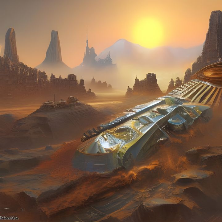 Crashed Ancient Desert Spaceship - Ink Fist Design