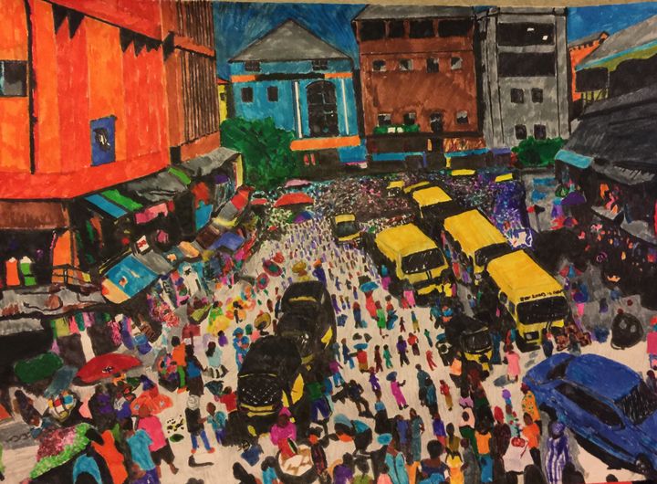 Lagos Market - Toba Folorunsho - Paintings & Prints, Places & Travel ...