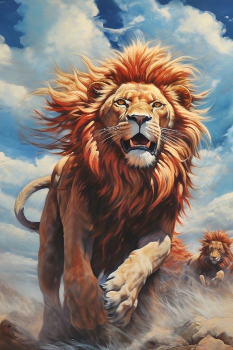 The Charging Red-maned Lions - Bob Rupp - Digital Art & AI, Animals ...