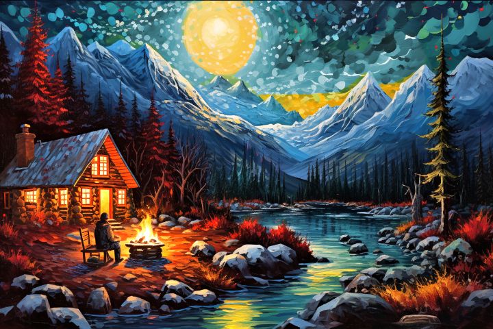 Log Cabin in the Mountains - Bob Rupp - Digital Art & AI, Landscapes ...