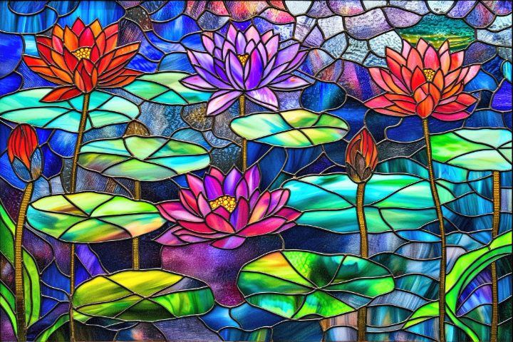 Stained Glass Lily Pads - Bob Rupp - Digital Art & AI, Flowers, Plants ...