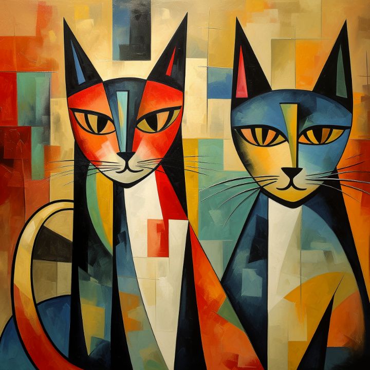 Two Abstract Cats Cubism Painting - Bob Rupp - Digital Art, Animals ...