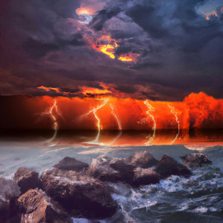 Lightning Storm Over Rocky Water - Bob Rupp - Digital Art