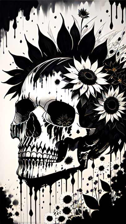 Skull sunflower headband - Wenchy's Abstract Art - Digital