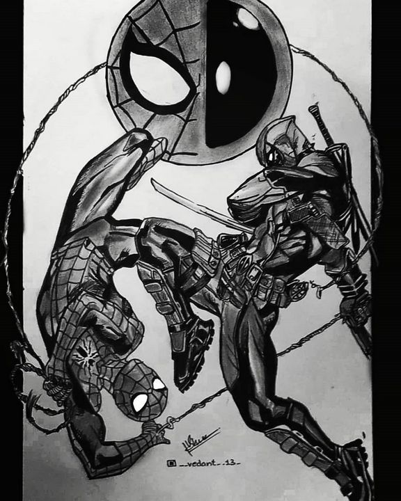 SPIDERMAN VS DEADPOOL - Vedant Sharma - Drawings & Illustration,  Entertainment, Movies, Action & Adventure - ArtPal