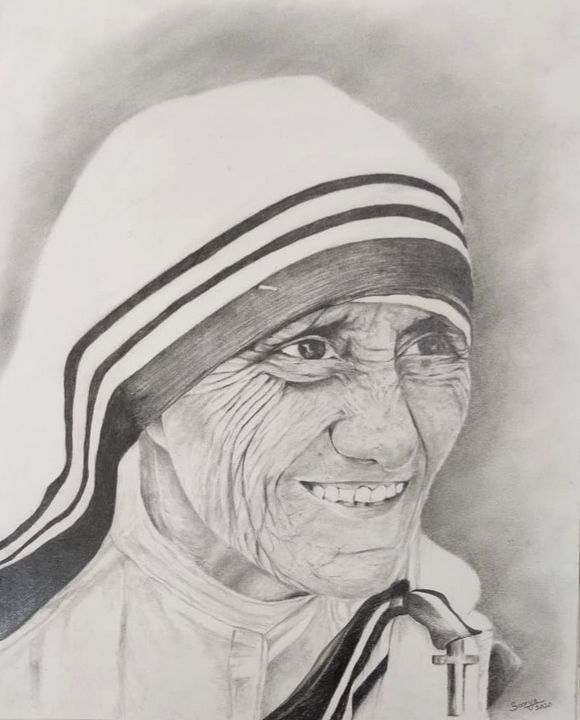Mother Teresa by Amit Bhar  Pen and Ink Painting  Artflutecom