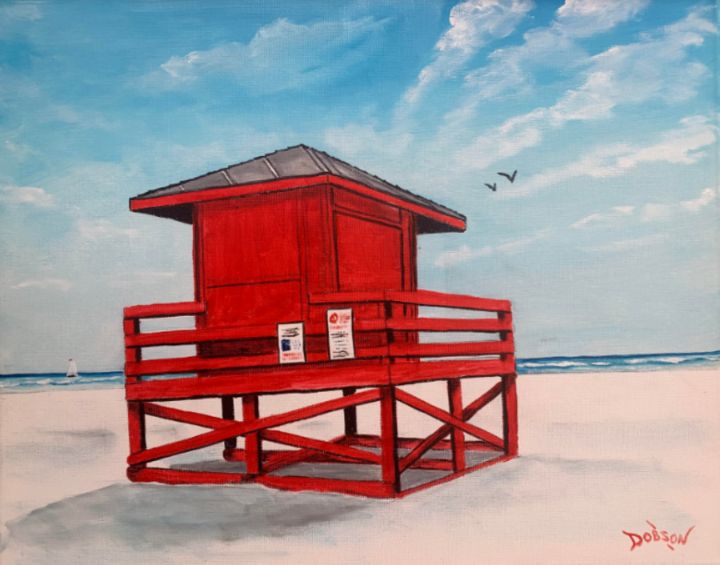 Siesta Key Beach Red Lifeguard Stand - Lloyd Dobson Artist - Paintings ...