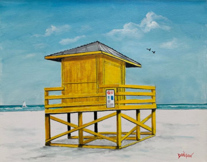 Siesta Key Yellow Lifeguard Stand - Lloyd Dobson Artist - Paintings ...