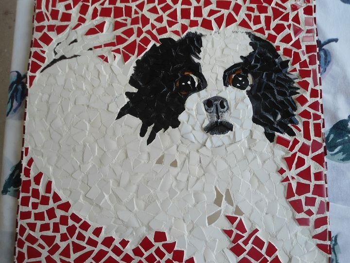Mosaic Picture of Dog/Piece Made - Robbis Cracked Up Mosaics