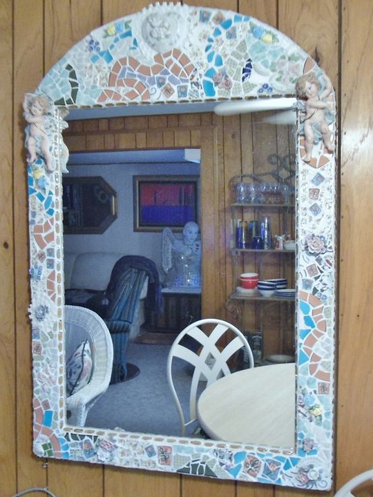 Large Mosaic Angel Mirror - Robbis Cracked Up Mosaics