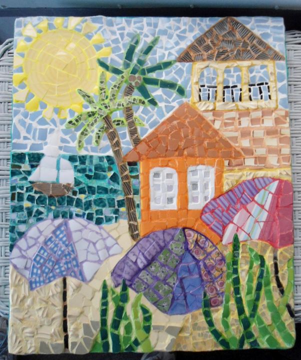 Mosaic Picture "Caribbean Vacation" - Robbis Cracked Up Mosaics