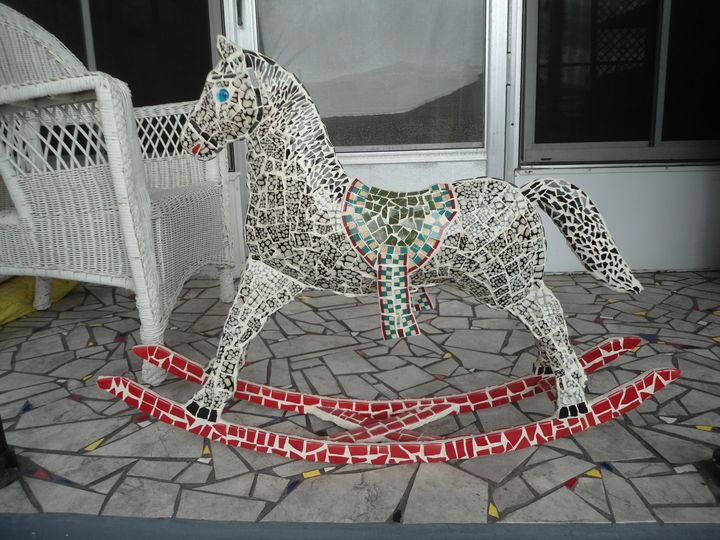 Full Sized Mosaic Rocking Horse - Robbis Cracked Up Mosaics