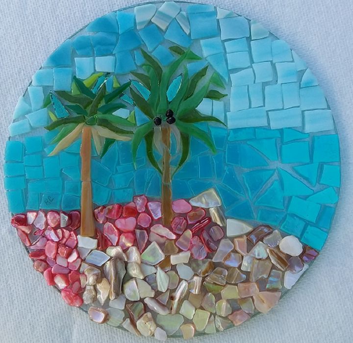 SOLD /Stained Glass on Glass Mosaic - Robbis Cracked Up Mosaics