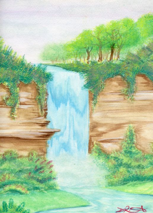 How to Draw nature drawing with Pencil Colour / waterfall scenery drawing /  hill landscape drawing - Y… | Waterfall scenery, Landscape drawings, Nature  art drawings