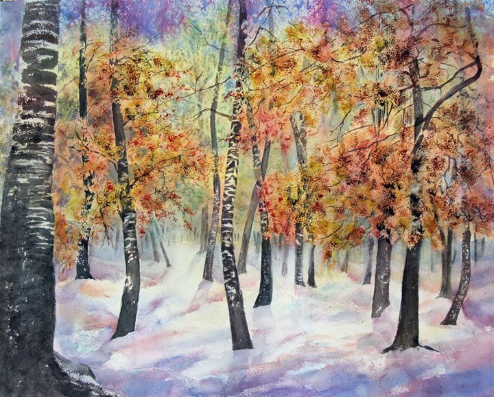 Colourful autumn trees ,oil paint. - ARTISTICAA - Paintings & Prints,  Landscapes & Nature, Forests, Boreal & Temperate - ArtPal