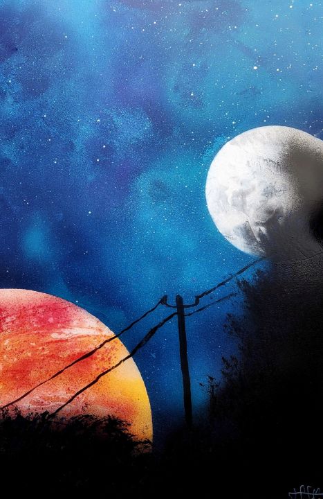 Planet and moon night sky - Afmancreations