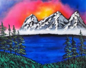 Mountain sunset spray paint