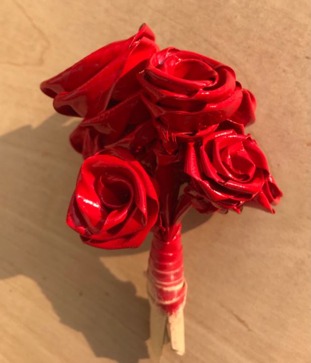 7 Red Rose Bouquet Handmade Of Leaf - Grateful Living Rose - Sculptures ...