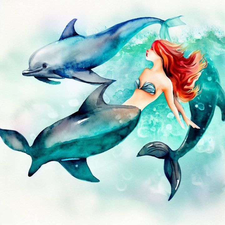 The Mermaid Rescues Flight Of Dolphins From A Fishing Net Royalty