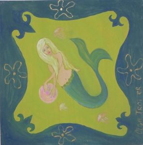 Green mermaid with pink jellyfish
