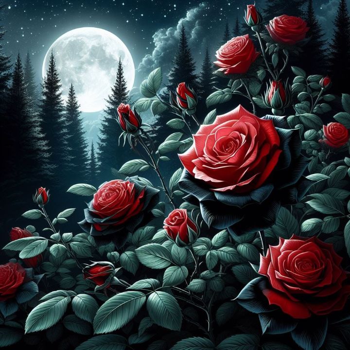 Moonlight Rose - Pinkhoneybee - Digital Art & AI, Flowers