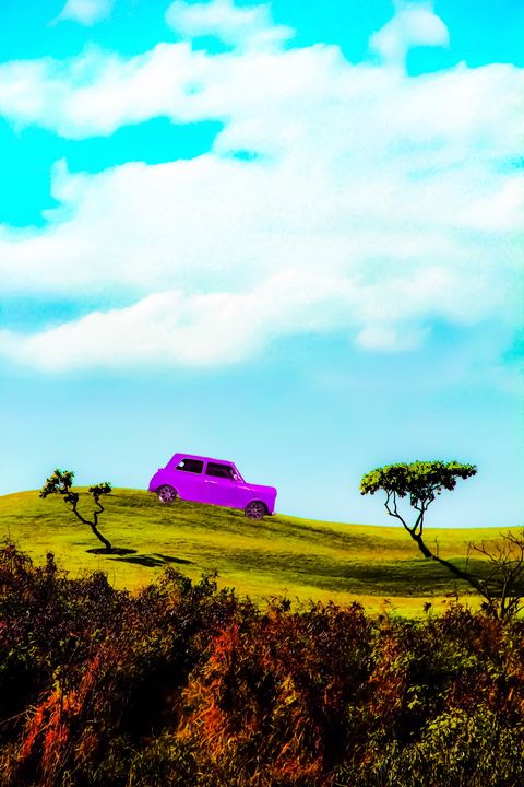 pink car on the green mountain - TimmyLA
