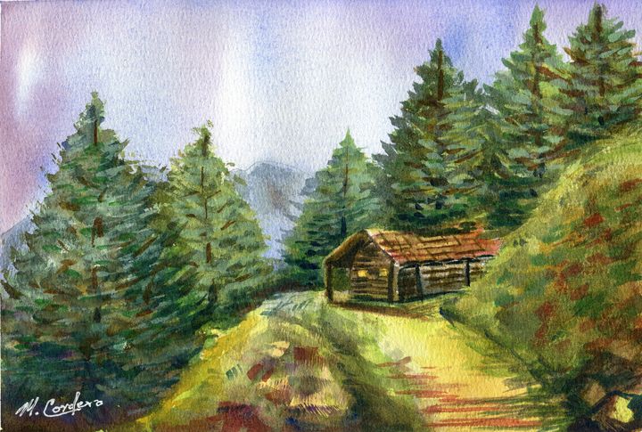 Mountain Top Cabin - M. Cordero Watercolor Studio