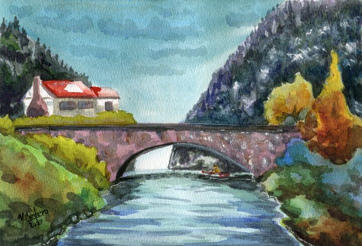 Cottage on the River - M. Cordero Watercolor Studio