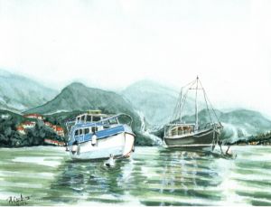 Two Boats on the Water 11x8.5 - M. Cordero Watercolor Studio