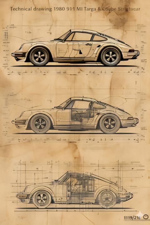 Technical drawing Porsche 964 1988 - Ronald New Art - Drawings