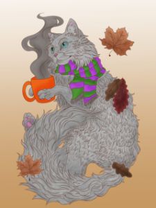 autumn cat with coffee
