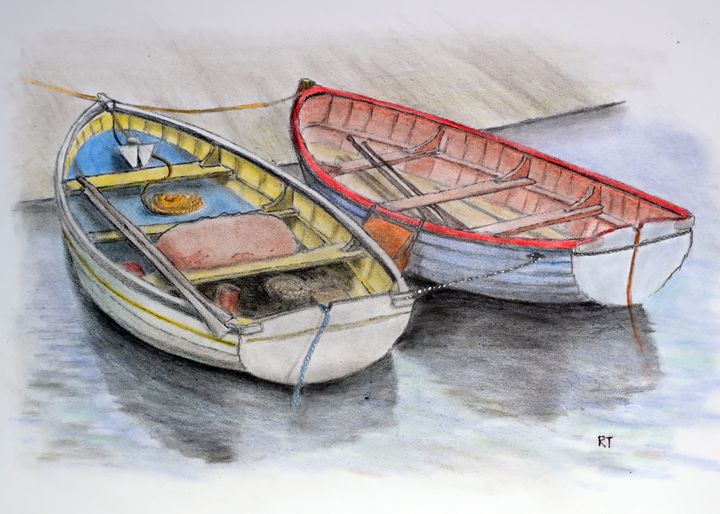 Dinghies in an English harbour - Art by Tony