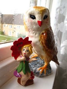Ms. Pretty Owl: Paining on ceramic - Oriental Spirits by Fameshaman