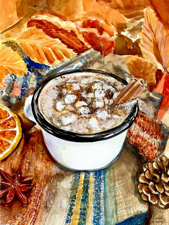Hot Cocoa with Autumn Decor - Diane Mowery Art