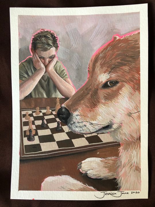 Dog Playing Chess