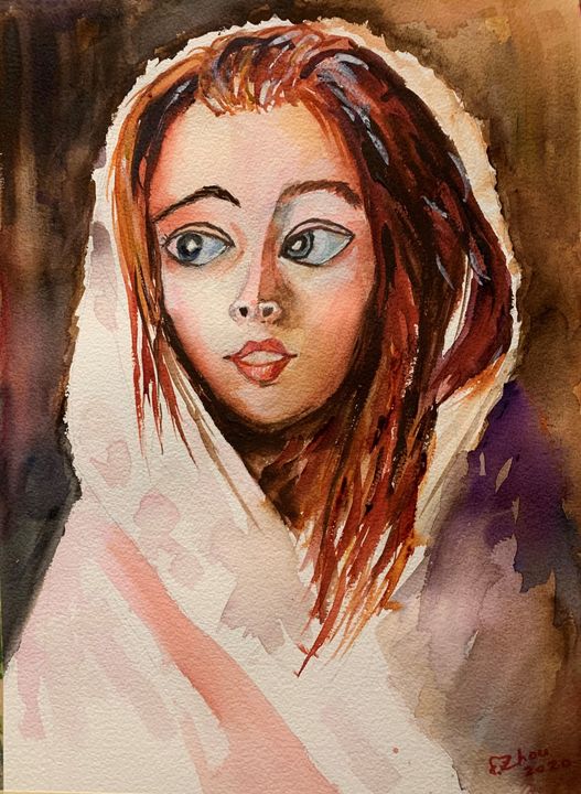 Girl in Cloak - Florence Zhou 's Fine Art