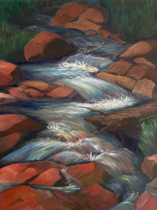 Drew's Famous Sights & Sounds: Waterfalls [DVD](中古品) Rushing Stream with Red Rocks - Brenda's Art Gallery - Paintings