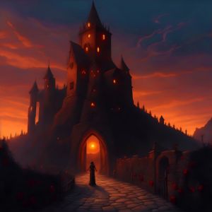 Dark Mysterious Stone Tower Sunset