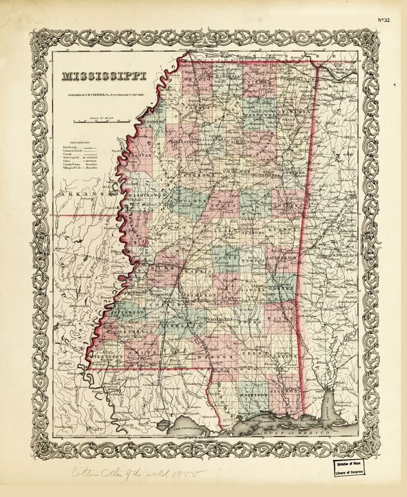 Map Of Mississippi 1855 Yvonne Drawings And Illustration Places And Travel United States 6692