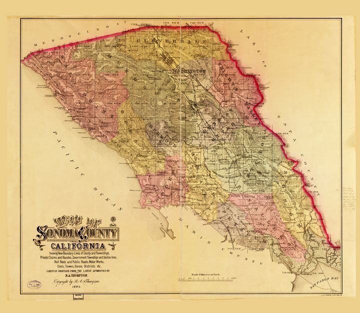 Map Of Sonoma County California 1884 Yvonne Drawings And Illustration Places And Travel United