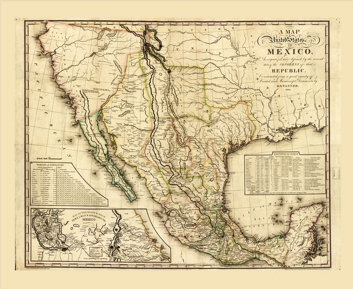 thumbnail interactive-video image 1 of 1826 Vintage Map Of The United States Of Mexico – Reproduction, 20x24 Inches 1 of 6